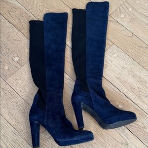 Elegant Navy and Black Women's Knee-High Boots